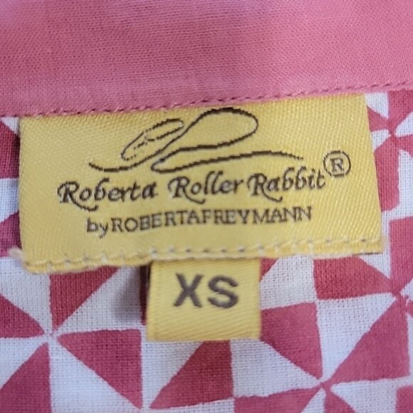 Roberta Roller Rabbit Size XS Brick Red & White Geometric Pattern Blouse - Picture 10 of 13